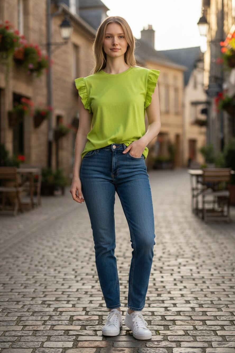 ANOTHER LOVE Top Size XS NEW Neon Green Ruffle Sleeve $38 Tee